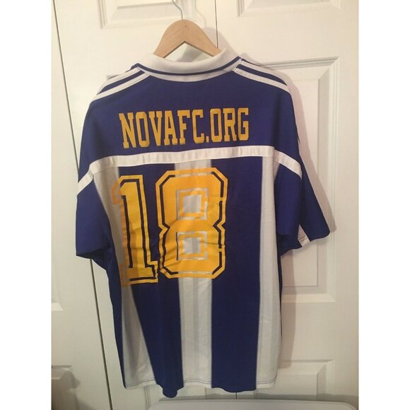 Adidas Fc Dallas Blue And White Stripe MLS Jersey Men’s Sz‎ XL No 18 NovaFC.org - Picture 1 of 8